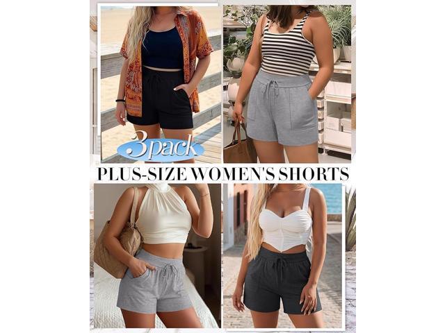 Evervibe 3 Pack Women's Plus Size Shorts, Drawstring Sweat Shorts Loose Lounge Running Athletic Shorts with Pockets