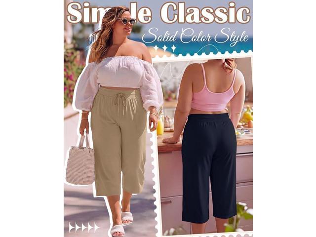 Evervibe 3 Pack Women's Plus Size Capri Pants, Drawstring Capris Sweatpants Casual Summer Cropped Pants with Pockets