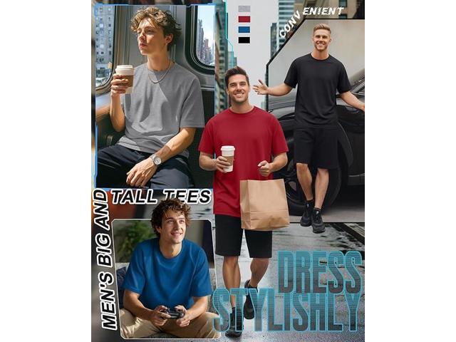Evervibe 4 Pack Men's Big & Tall Short Sleeve Tees, Crew Neck Shirts Moisture Wicking Gym Casual Tops Multipack