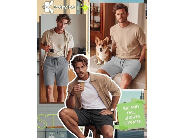 Evervibe 4 Pack Big and Tall Men's Sweat Shorts Athletic Plus Size Shorts with Pockets 9' Drawstring Casual Baggy SweatShorts