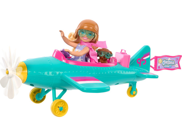 Barbie Chelsea Can Be Doll & Plane Playset, 2-Seater Aircraft with Spinning Daisy Propellor & 7 Accessories, Includes Pet Puppy & Stickers