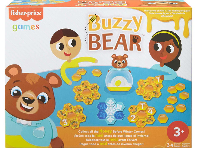Mattel Games Buzzy Bear Cooperative Kids Game for 2 to 4 Players 3 Years Old & Up with 3 Levels of Play