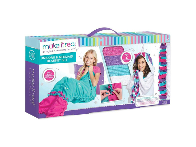 Make It Real - Knot A Unicorn & Mermaid 2-in-1 Mega Blanket Set for 7 Years