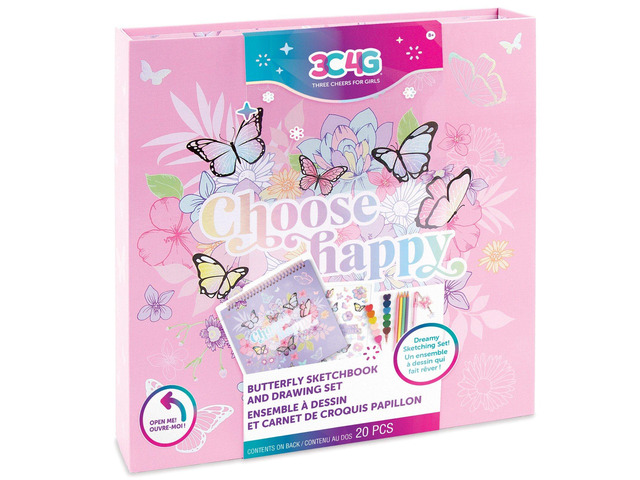 Three Cheers For Girls: Butterfly Sketchbook & Drawing 20 Piece Set