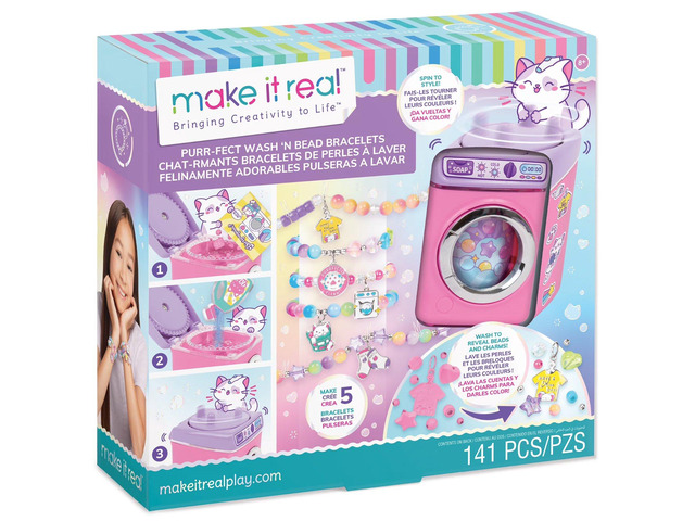 Make It Real: Purr-fect Wash 'N Bead Bracelets - 141pc, DIY Jewelry Craft Kit