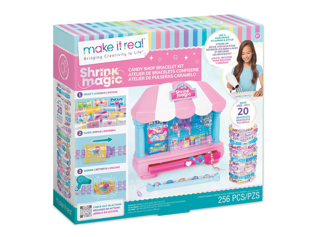 Make It Real:Shrink Magic Candy Shop Bracelet Kit - Create 20 Bracelets, Use A Hair Dryer to Shrink & Style, DIY Jewelry Kit, Girls & Kids Ages 8+