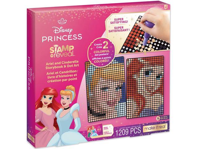 Make It Real: Disney Stamp to Reveal Ariel & Cinderella Storybook & Dot Art - 1209 pcs, DIY 2 Princess Dot Posters, Craft Kit, Girls & Kids Ages 6+