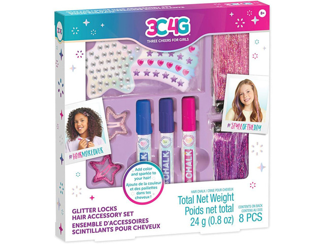 Make It Real 3C4G: Imagination Land Glitter Locks Hair Accessory Set - 8pcs, Add Color & Sparkle to Your Hair, Three Cheers for Girls, Kids Ages 8+