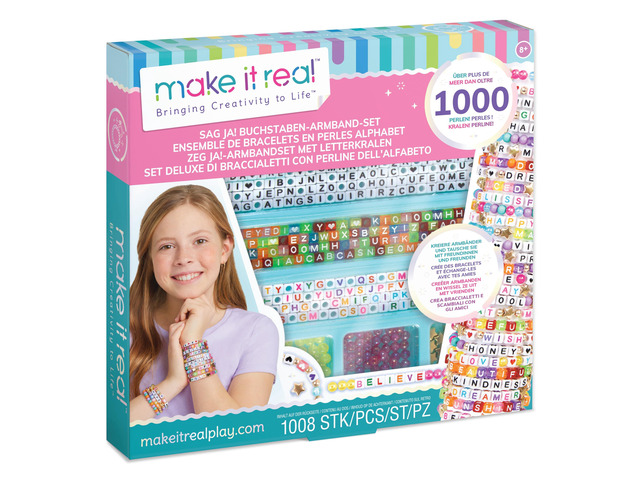 Make It Real: Say Yes! Alphabet Bead Bracelet Set - 1008pc DIY Jewelry Kit, Colorful ABC & Circle Beads, Spell Words & Names, Craft Kids Ages 8+
