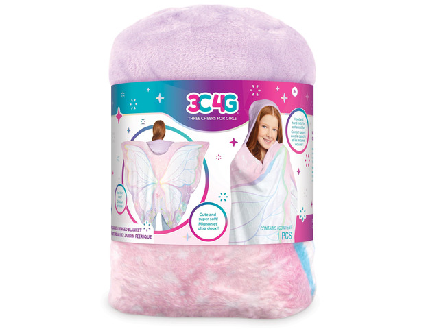 Make It Real 3C4G: Fairy Garden Wings Blanket - Hood & Hand Mitts for Enhanced Fun, Soft Blanket, Tweens, Girls & Kids Ages 8+, Three Cheers for Girls
