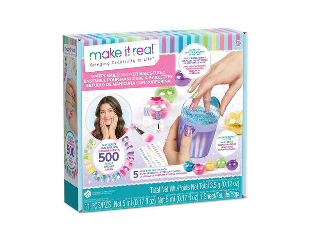 Make It Real: Party Nails Glitter Nail Studio - DIY Nail Kit, Decorate 500 Nails, 5 Mess-Free Glitter Pods, Tweens, Girls & Kids Ages 8+