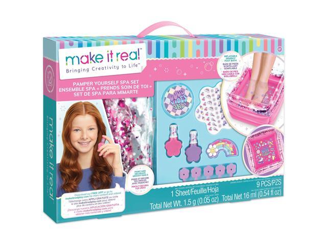Make It Real: Pamper Yourself Spa Set - 9 pcs, Inflatable Sparkly Foot Bath & Accessories, Nail Polish & Art, Tweens, Girls & Kids Ages 8+
