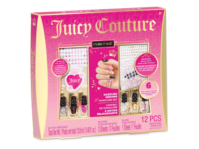 Make It Real: Juicy Couture Dazzling Designs Manicure Set - Complete Nail Art Set, Nail Gems & Sticker Sheets, 6 Polish Colors, Girls & Kids Ages 8+
