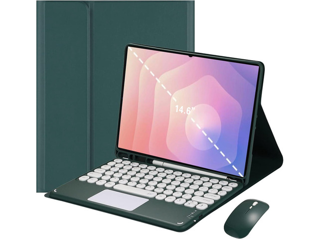 Magnetic Detachable Touchpad Keyboard Case with Wireless Mouse for Samsung Galaxy Tab S11 Ultra 14.6 Inch 2025Dark Green