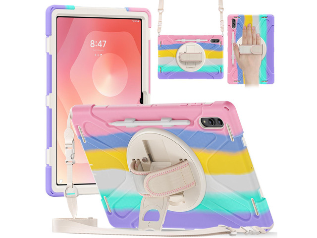 Shockproof Kids Case w/Pen Slot,360°Hand Strap & Stand for Tab S11 Ultra 14.6',Colorful Pink