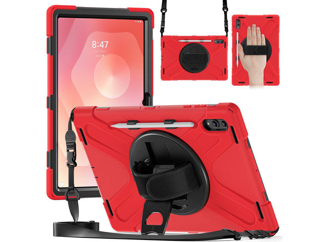 Shockproof Kids Case w/Pen Slot,360°Hand Strap & Stand for Tab S11 Ultra 14.6'Red