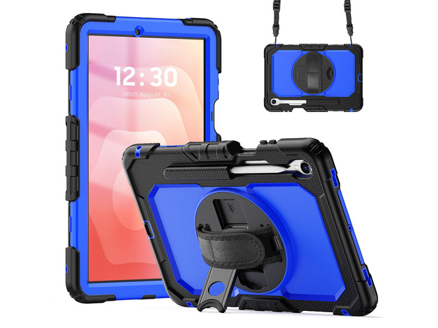 360° Rotatable Shockproof Protective Case with Hand Strap & Shoulder Strap for Samsung Galaxy Tab S11 11' (SM-X730/SM-X736B)BluePC