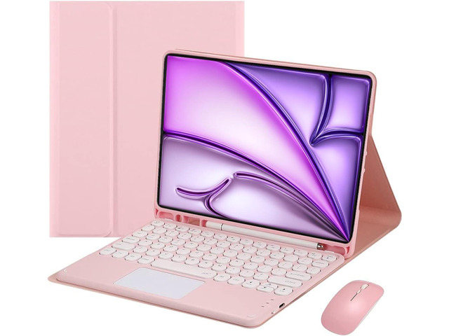 Magnetic Detachable Touch Keyboard Case with Mouse for iPad Air 13'(M3 2025/M2 2024) & iPad Pro 12.9', Pink