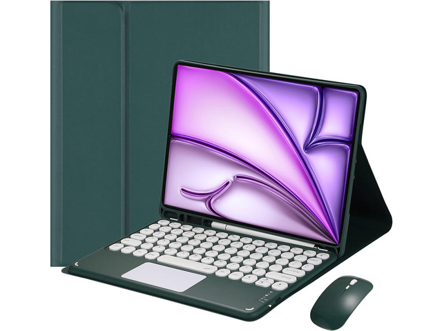 Magnetic Detachable Touch Keyboard Case with Mouse for iPad Air 13'(M3 2025/M2 2024) & iPad Pro 12.9', Dark Green