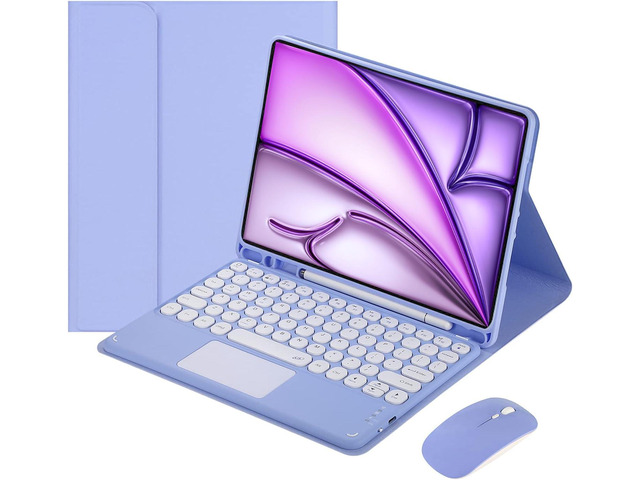 Magnetic Detachable Touch Keyboard Case with Mouse for iPad Air 13'(M3 2025/M2 2024) & iPad Pro 12.9', Purple