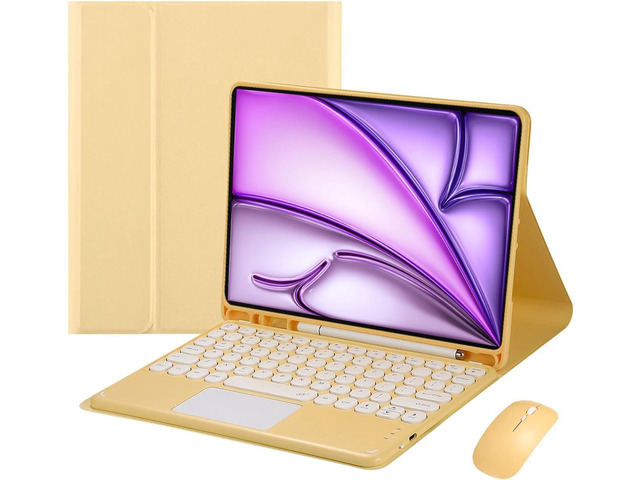 Magnetic Detachable Touch Keyboard Case with Mouse for iPad Air 13'(M3 2025/M2 2024) & iPad Pro 12.9', Yellow