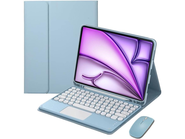 Magnetic Detachable Touch Keyboard Case with Mouse for iPad Air 13'(M3 2025/M2 2024) & iPad Pro 12.9', Blue