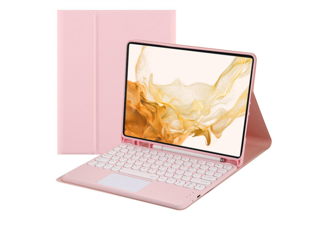 Magnetic Detachable Touch Bluetooth Keyboard Case with Pen Slot for Samsung Tab S8 Plus/S7 FE/S7 Plus 12.4', Pink