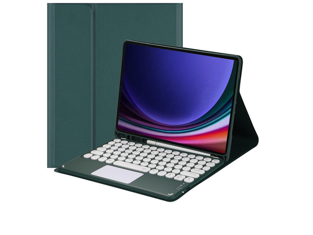 Magnetic Detachable Touch Bluetooth Keyboard Case with Pen Slot for Samsung Tab S9 FE 5G 10.9'/S9 11' 2023, Dark Green