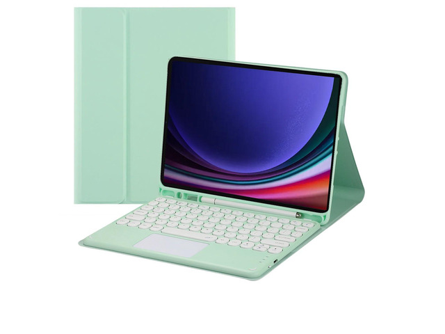 Magnetic Detachable Touch Bluetooth Keyboard Case with Pen Slot for Samsung Tab S9 FE 5G 10.9'/S9 11' 2023, Green
