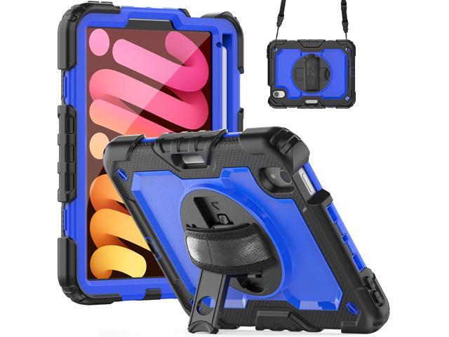 Heavy Duty Shockproof Case with Screen Protector, 360° Rotatable Stand & Hand/Shoulder Strap for iPad Mini7(A17 Pro 2024)/Mini6 8.3', (BluePC)