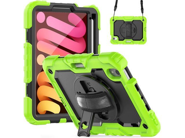 Heavy Duty Shockproof Case with Screen Protector, 360° Rotatable Stand & Hand/Shoulder Strap for iPad Mini7(A17 Pro 2024)/Mini6 8.3', (Green)