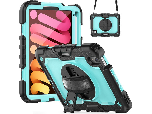 Heavy Duty Shockproof Case with Screen Protector, 360° Rotatable Stand & Hand/Shoulder Strap for iPad Mini7(A17 Pro 2024)/Mini6 8.3', (Light...