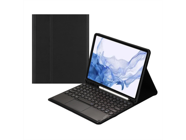 Magnetically Detachable Touch Bluetooth Keyboard Case with Pencil Holder for Samsung Tab S8/S7 11'(SM-X700/X706/T870/T875/T878), Black