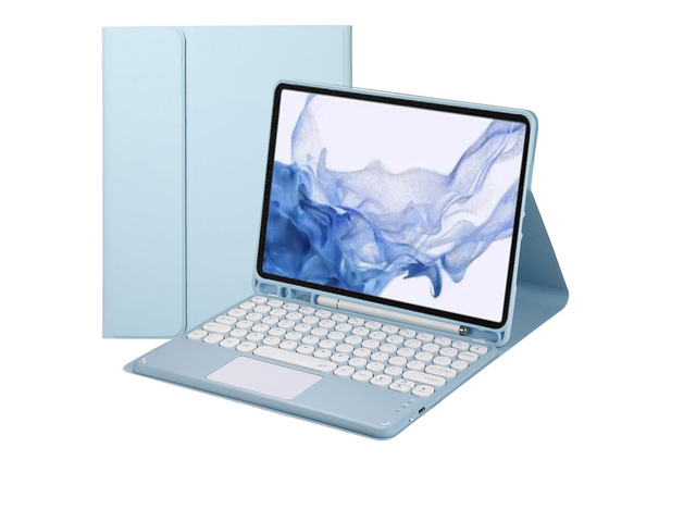 Magnetically Detachable Touch Bluetooth Keyboard Case with Pencil Holder for Samsung Tab S8/S7 11'(SM-X700/X706/T870/T875/T878), Blue