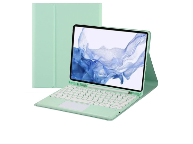 Magnetically Detachable Touch Bluetooth Keyboard Case with Pencil Holder for Samsung Tab S8/S7 11'(SM-X700/X706/T870/T875/T878), Green