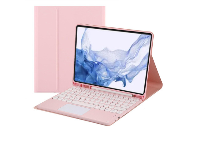 Magnetically Detachable Touch Bluetooth Keyboard Case with Pencil Holder for Samsung Tab S8/S7 11'(SM-X700/X706/T870/T875/T878), Pink