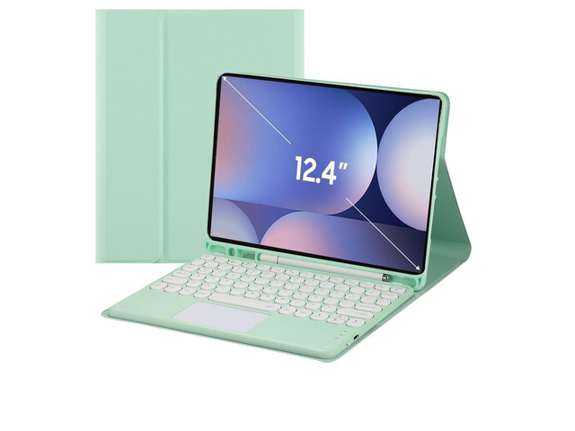 Magnetically Detachable Touch Bluetooth Keyboard Case with Pencil Holder for Samsung Galaxy Tab S10 Plus 12.4' 2024 / S9 FE Plus / S9 Plus 2023, Green
