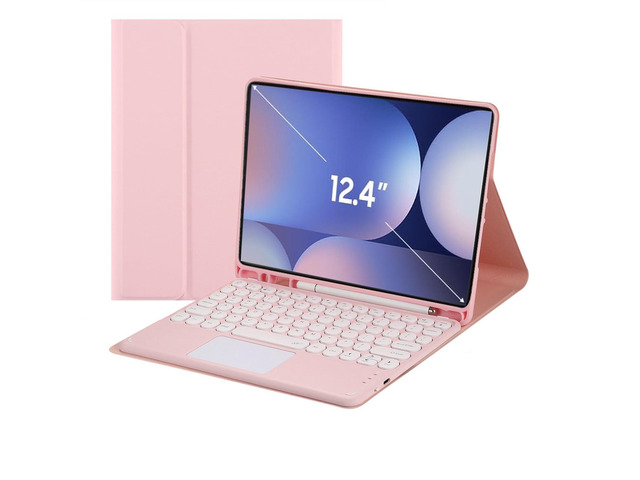 Magnetically Detachable Touch Bluetooth Keyboard Case with Pencil Holder for Samsung Galaxy Tab S10 Plus 12.4' 2024 / S9 FE Plus / S9 Plus 2023, Pink