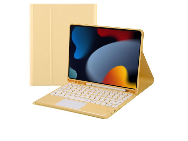 Magnetically Detachable Touch Bluetooth Keyboard Case with Pencil Holder for iPad 9th / 8th / 7th Gen 10.2' (2021/2020/2019), Yellow