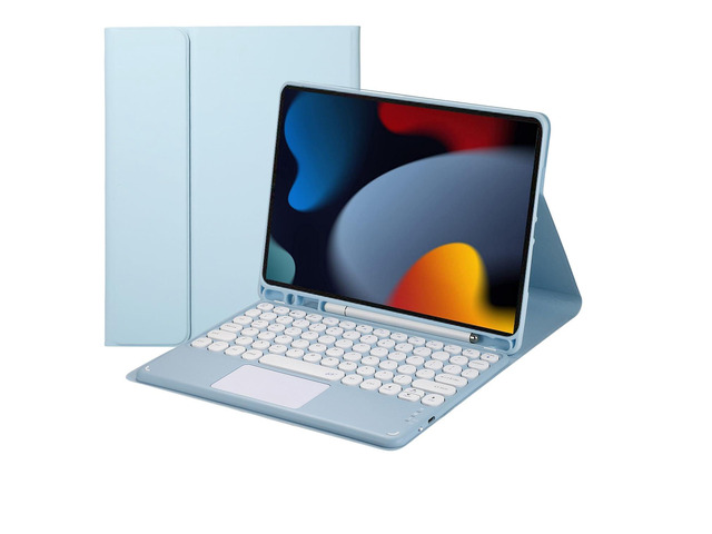 Magnetically Detachable Touch Bluetooth Keyboard Case with Pencil Holder for iPad 9th / 8th / 7th Gen 10.2' (2021/2020/2019), Blue