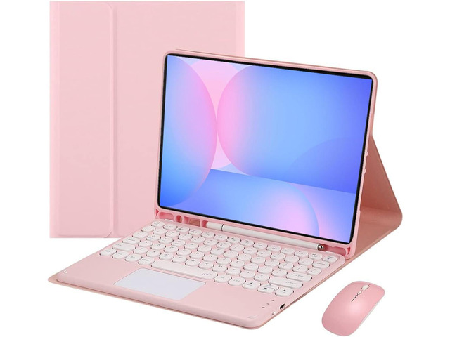 Magnetically Detachable Touch Bluetooth Keyboard Case with Mouse for Samsung Galaxy Tab S10 FE / S9 FE 5G 10.9 Inch / Tab S9 11 Inch, Pink