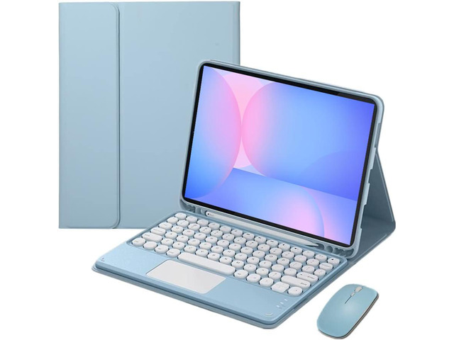 Magnetically Detachable Touch Bluetooth Keyboard Case with Mouse for Samsung Galaxy Tab S10 FE / S9 FE 5G 10.9 Inch / Tab S9 11 Inch, Blue