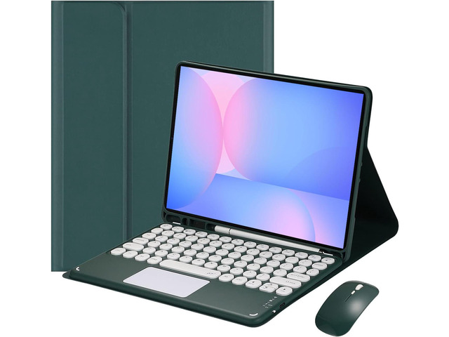 Magnetically Detachable Touch Bluetooth Keyboard Case with Mouse for Samsung Galaxy Tab S10 FE / S9 FE 5G 10.9 Inch / Tab S9 11 Inch, Dark Green