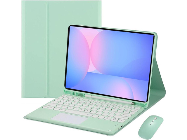 Magnetically Detachable Touch Bluetooth Keyboard Case with Mouse for Samsung Galaxy Tab S10 FE / S9 FE 5G 10.9 Inch / Tab S9 11 Inch, Green