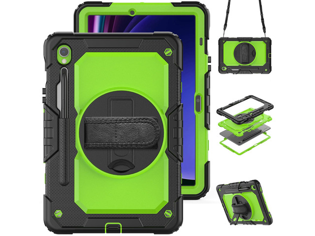Heavy Duty Shockproof Protective Case with Screen Protector, 360° Rotatable Kickstand & Hand/Shoulder Strap for Samsung Galaxy Tab S10 Lite / S10...