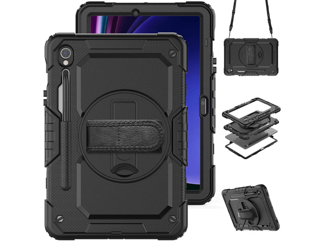 Heavy Duty Shockproof Protective Case with Screen Protector, 360° Rotatable Kickstand & Hand/Shoulder Strap for Samsung Galaxy Tab S10 Lite / S10...