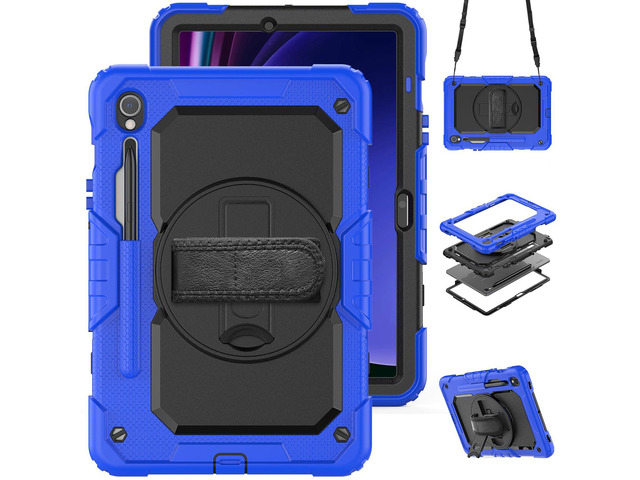 Heavy Duty Shockproof Protective Case with Screen Protector, 360° Rotatable Kickstand & Hand/Shoulder Strap for Samsung Galaxy Tab S10 Lite / S10...