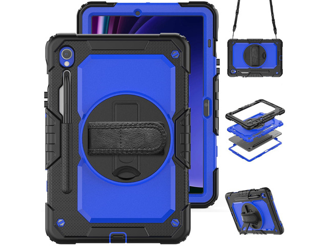 Heavy Duty Shockproof Protective Case with Screen Protector, 360° Rotatable Kickstand & Hand/Shoulder Strap for Samsung Galaxy Tab S10 Lite / S10...