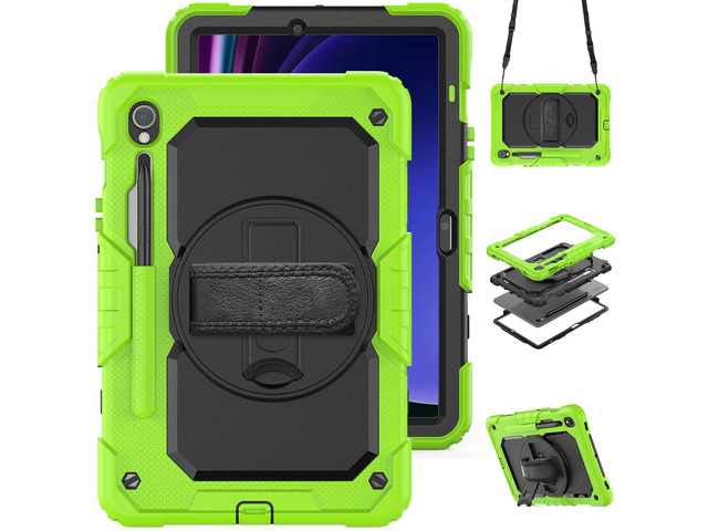 Heavy Duty Shockproof Protective Case with Screen Protector, 360° Rotatable Kickstand & Hand/Shoulder Strap for Samsung Galaxy Tab S10 Lite / S10...