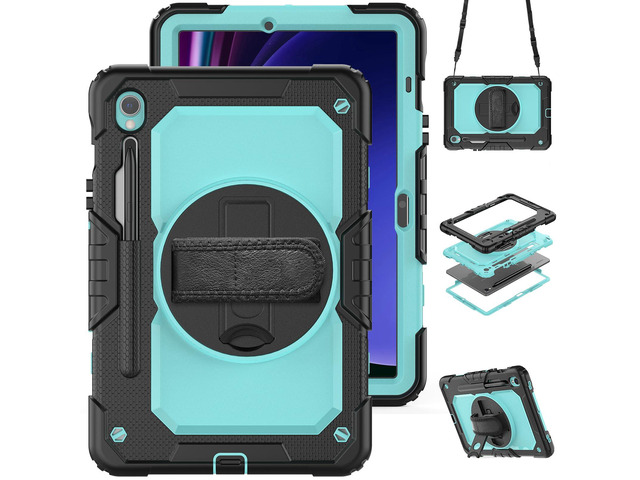 Heavy Duty Shockproof Protective Case with Screen Protector, 360° Rotatable Kickstand & Hand/Shoulder Strap for Samsung Galaxy Tab S10 Lite / S10...